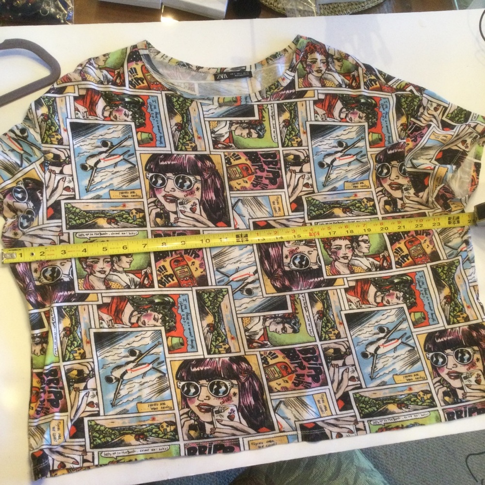Zara Colorful Comic Print T-Shirt Size Large - Picture 7 of 7